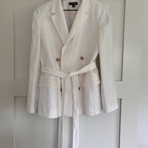 J. Crew Women's White Double-Breasted Blazer linen wrap